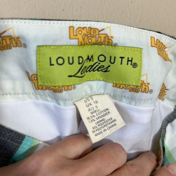 EUC Loudmouth Ladies Golf bright green white plaid sports skort sz 2 ctn stretch - Picture 5 of 9
